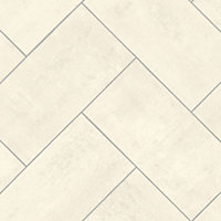 White Herringbone Pattern Stone Effect  Vinyl Flooring For LivingRoom DiningRoom And Kitchen Use-1m X 4m (4m²)