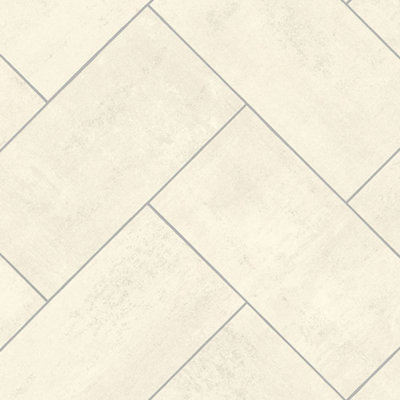White Herringbone Pattern Stone Effect  Vinyl Flooring For LivingRoom DiningRoom And Kitchen Use-2m X 3m (6m²)