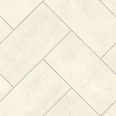 White Herringbone Pattern Stone Effect  Vinyl Flooring For LivingRoom DiningRoom And Kitchen Use-6m X 3m (18m²)