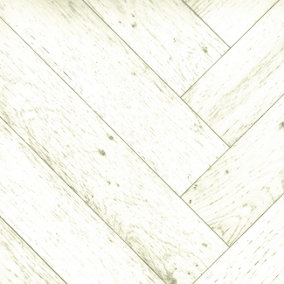 White Herringbone Wood Effect Vinyl Flooring For Livingroom, Kitchen, 2mm Cushion Backed Vinyl Sheet-1m(3'3") X 2m(6'6")-2m²