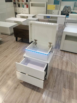 White High Gloss Bedside Table with LED lights and 2 Drawers