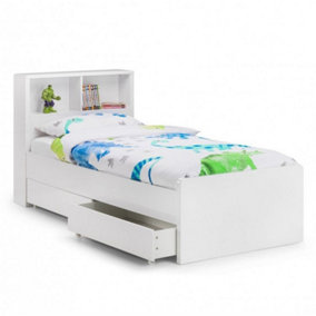 White High Gloss Bookcase Bed with Underbed Drawers - Single 3ft (90cm)