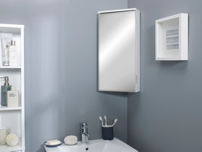White gloss corner outlet bathroom cabinet