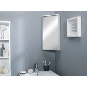 White High Gloss Corner Single Door Corner Mirror Cabinet