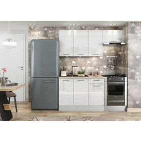 WHITE HIGH GLOSS Kitchen Set 5 Unit Cabinet Soft Close Chrome Handles 180cm Ella