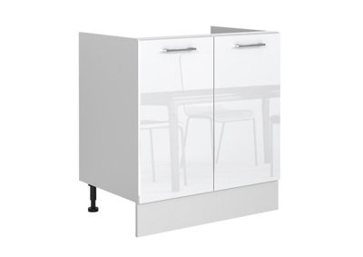 WHITE HIGH GLOSS Kitchen Set 7 Unit Cabinet Soft Close Chrome Handles 240cm Ella