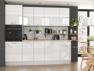 7 kitchen units set, white high gloss complete kitchen units