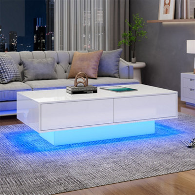 White High Gloss LED Coffee Table, Tea Table with 16 Colors LED Lights ...