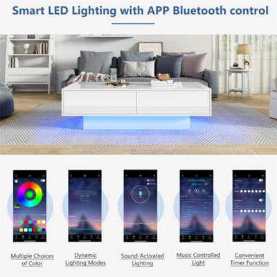 White High Gloss LED Coffee Table, Tea Table with 16 Colors LED Lights ...