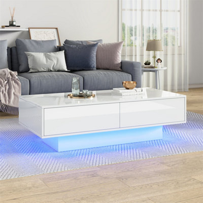 White High Gloss LED Coffee Table, Tea Table with 16 Colors LED Lights ...