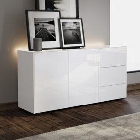 White high gloss SMART sideboard with wireless phone charging and Alexa or app operated LED mood lighting