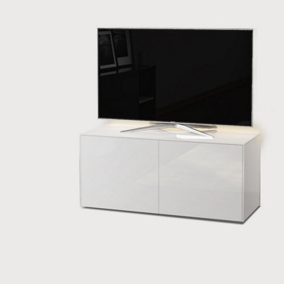 White high gloss SMART TV cabinet with wireless phone charging and Alexa or app operated LED mood lighting