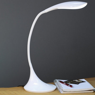 White High Vision Touch Control Tabletop LED Lamp - Mains Powered Desk Light with Gooseneck Arm & 400 Lumen Illumination - H40cm