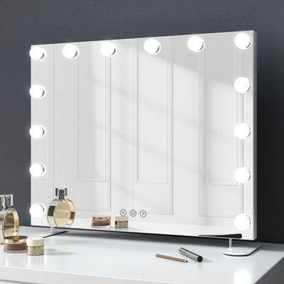 White Hollywood Vanity Makeup Mirror Bedroom Dressing Table Mirror with 14 LED Bulbs Dimmable, Touch Control