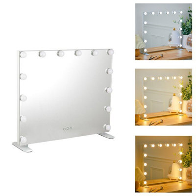 White Hollywood Vanity Makeup Mirror Bedroom Dressing Table Mirror with 14 LED Bulbs Dimmable, Touch Control