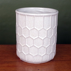 White Honeycomb Speckled Ceramic Planter Plant Pot