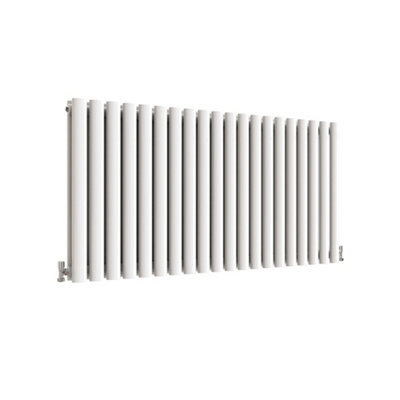 White Horizontal Double Oval Column Radiator (H)600mm (W)1180mm 7780 BTU Steel Compatible for Central Heating System