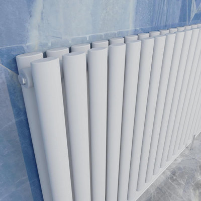 White Horizontal Double Oval Column Radiator (H)600mm (W)1180mm 7780 BTU Steel Compatible for Central Heating System
