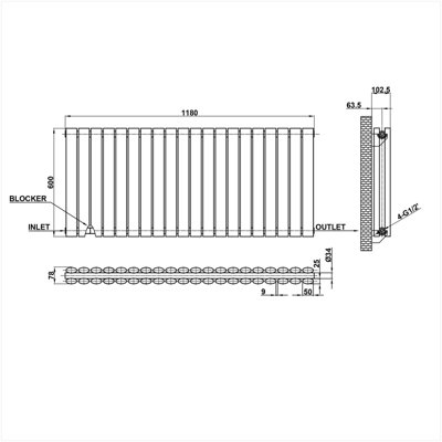 White Horizontal Double Oval Column Radiator (H)600mm (W)1180mm 7780 BTU Steel Compatible for Central Heating System