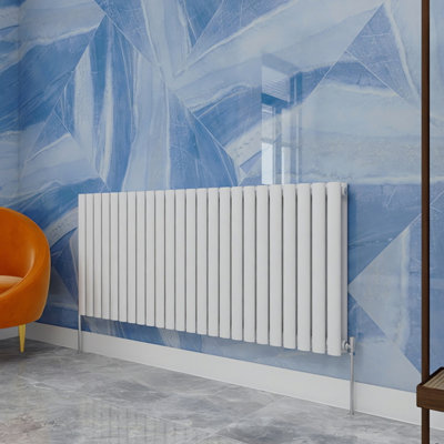 White Horizontal Double Oval Column Radiator (H)600mm (W)1416mm 6220 ...