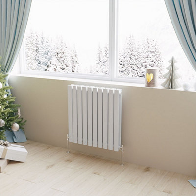 White Horizontal Double Oval Column Radiator (H)600mm (W)590mm 3900 BTU Steel Compatible for Central Heating System