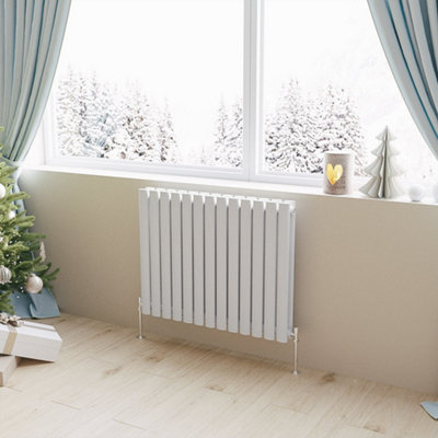 White Horizontal Double Oval Column Radiator (H)600mm (W)767mm 5064 BTU Steel Compatible for Central Heating System