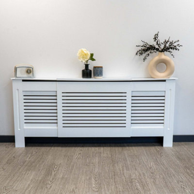 White Horizontal Line Design Radiator Cover - Adjustable