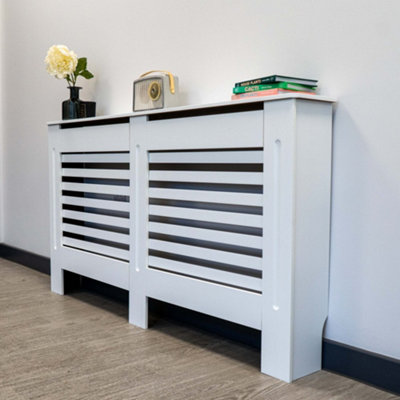 White Horizontal Line Design Radiator Cover - Large