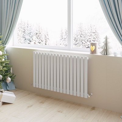 White Horizontal Single Oval Column Radiator (H)600mm (W)1003mm 3522 BTU Steel Compatible for Central Heating System
