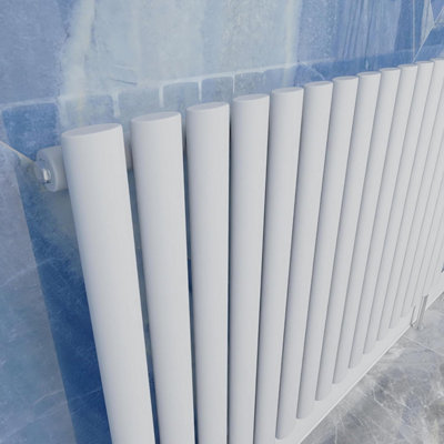 White Horizontal Single Oval Column Radiator (H)600mm (W)1003mm 3522 BTU Steel Compatible for Central Heating System