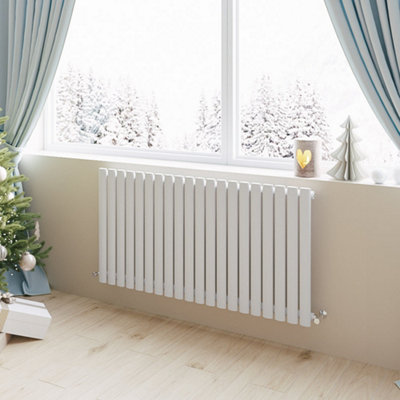 White Horizontal Single Oval Column Radiator (H)600mm (W)1180mm 4140 BTU Steel Compatible for Central Heating System