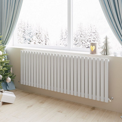 White Horizontal Single Oval Column Radiator (H)600mm (W)1593mm 5582 BTU Steel Compatible for Central Heating System
