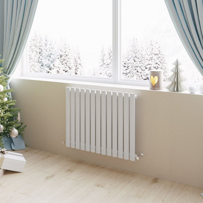 White Horizontal Single Oval Column Radiator (H)600mm (W)767mm 2698 BTU Steel Compatible for Central Heating System