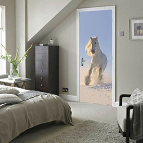 White Horse Door Mural Self-Adhesive Stickers With European Standard Size 88X200