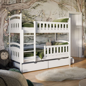 White Ignas Bunk Bed with Trundle, Under-Bed Storage and Foam Mattresses - Elegant & Secure (H1560mm W1980mm D980mm)