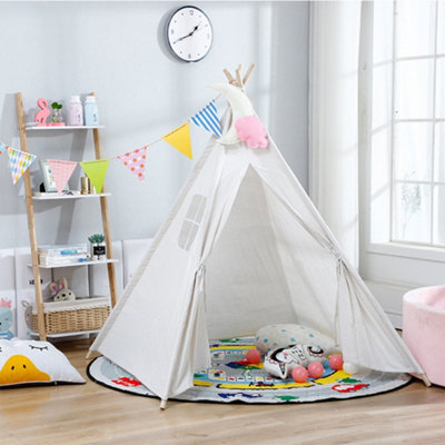 White Indian Kids Play Tent Indoor Outdoor Portable Teepee Playhouse Boys Girl Child Gift DIY at B Q