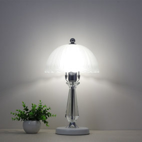 White Iron Base Crystal Table Lamp with Frosted Glass Lampshade