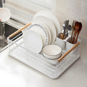 White Iron Dish Drainer with Chopstick Caddy, White