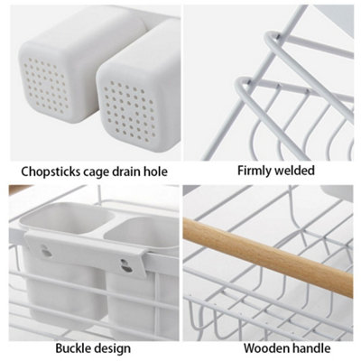 White Iron Dish Drainer with Chopstick Caddy, White