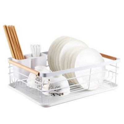 White Iron Dish Drainer with Chopstick Caddy, White