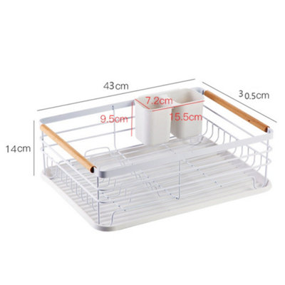 White Iron Dish Drainer with Chopstick Caddy, White