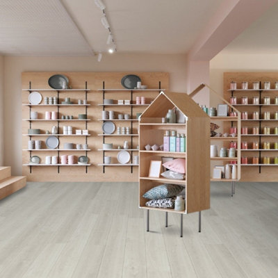 White Ivory Wood Effect Anti-Slip Contract Commercial Heavy-Duty Vinyl Flooring with 3.0mm Thickness-2m(6'6") X 3m(9'9")-6m²