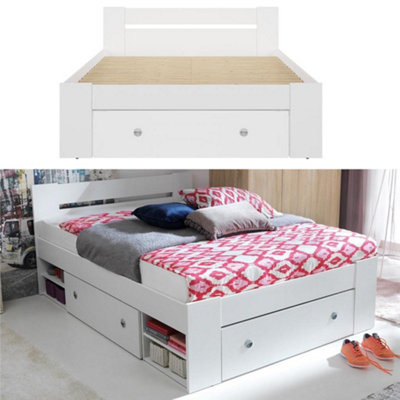 White King Size Bed Storage Euro Frame Drawer Shelves Headboard Solid Slats Nepo