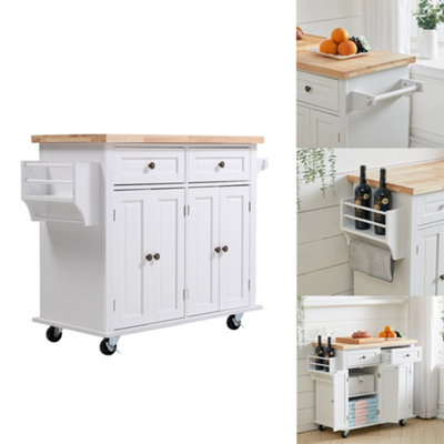 White Kitchen Island Cart Rolling Storage Trolley Cupboard with 2 Drawers