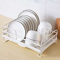 White Kitchen Metal Dish Drainer Rack Draining Board with Removable Drip Tray