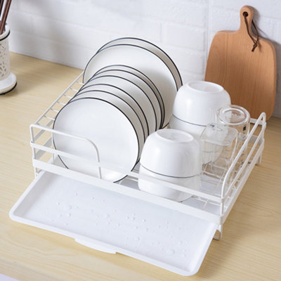 White Kitchen Metal Dish Drainer Rack Draining Board with Removable Drip Tray