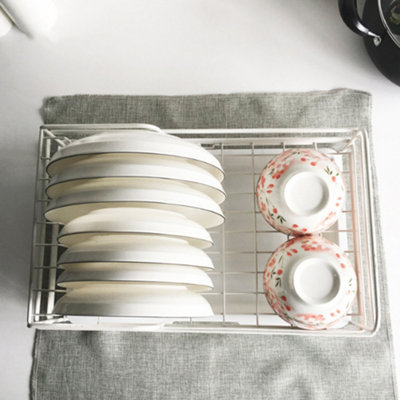 White Kitchen Metal Dish Drainer Rack Draining Board with Removable Drip Tray