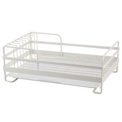 White Kitchen Metal Dish Drainer Rack Draining Board with Removable Drip Tray