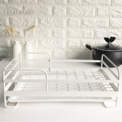 White Kitchen Metal Dish Drainer Rack Draining Board with Removable Drip Tray