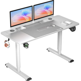 White L-Shape Electric Standing Desk,Adjustable Height Workstation 160cm x 70cm